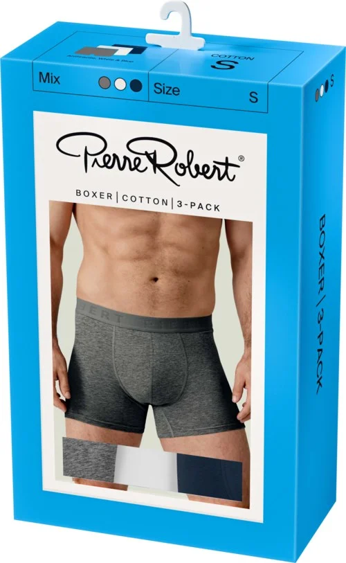 Pierre Robert Cotton Boxer Men X3 Mix Anthracite, White & Blue XXL v:1350303 Pierre Robert Cotton Boxer Men X3 Mix Anthracite, White & Blue XXL v:1350303