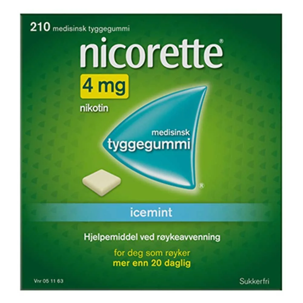 Nicorette tyggegummi 4mg icemint – 210 stk v:8352539 Nicorette tyggegummi 4mg icemint – 210 stk v:8352539
