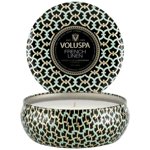 Voluspa French Linen 3-Wick Tin Candle 40h v:5861401