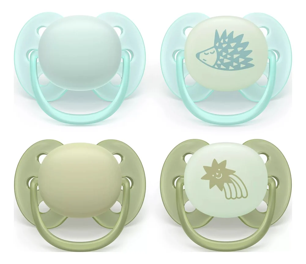 Philips Avent Pacifier ultra soft dag og natt – turkis, grønn, rød og gul – 4 stk. v:8116965 Philips Avent Pacifier ultra soft dag og natt – turkis, grønn, rød og gul – 4 stk. v:8116965