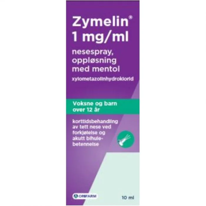 Zymelin 1 mg/ml Nesespray Mentol 10 ml v:8246830 Zymelin 1 mg/ml Nesespray Mentol 10 ml v:8246830