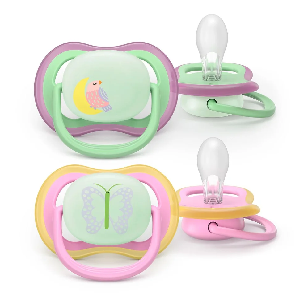 Philips Avent Smokk Ultra Air Nighttime 6-18 m – grønn, lyserosa – 2 stk. v:5103766 Philips Avent Smokk Ultra Air Nighttime 6-18 m – grønn, lyserosa – 2 stk. v:5103766