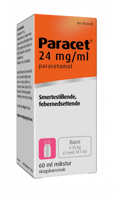 Paracet mikstur 24 mg/ml 60 ml – mot smerte og feber v:1960180 Paracet mikstur 24 mg/ml 60 ml – mot smerte og feber v:1960180