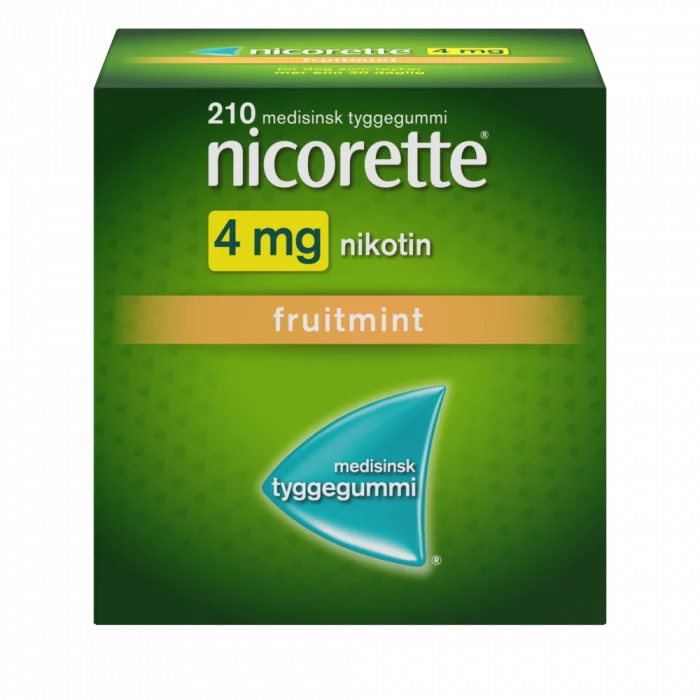 Nicorette 4 mg tyggegummi fruitmint 210 stk v:2442011 Nicorette 4 mg tyggegummi fruitmint 210 stk v:2442011