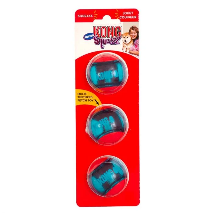 KONG Squeezz Action Ball 3 pk Hundeleke Flerfarget S v:4941595