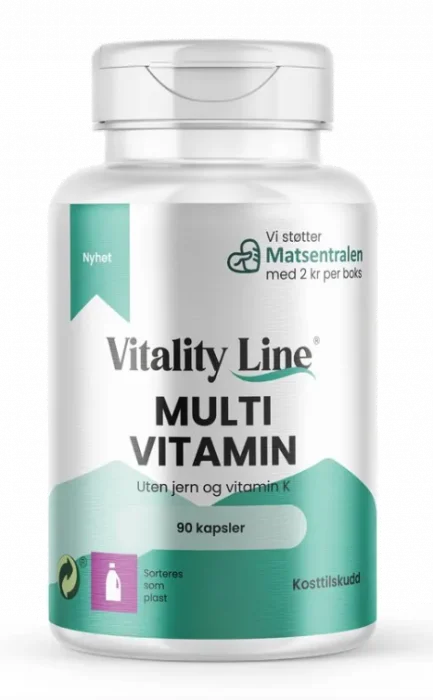 Vitality Line Multivitamin uten jern og vitamin K 90 kapsler v:1289156 Vitality Line Multivitamin uten jern og vitamin K 90 kapsler v:1289156