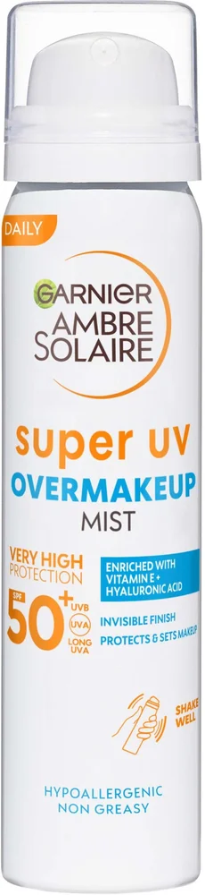 Garnier Ambre Solaire Super UV Over Makeup Mist with Hyaluronic Acid SPF50+ 75 ml v:2313516 Garnier Ambre Solaire Super UV Over Makeup Mist with Hyaluronic Acid SPF50+ 75 ml v:2313516