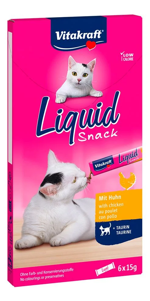 Vitakraft Cat Liquid Snack, fjerkræ og taurin - 6x15g v:1610900