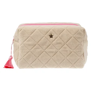 DARK Terry Quilted Make-Up Pouch Large Sand & Bubblegum Pink v:1027243
