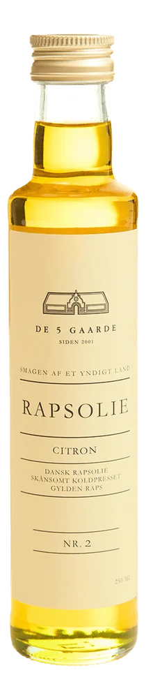 DE 5 GAARDE Dansk kaldpresset rapsolje , sitronsmak – 250 ml. v:4247856 DE 5 GAARDE Dansk kaldpresset rapsolje , sitronsmak – 250 ml. v:4247856
