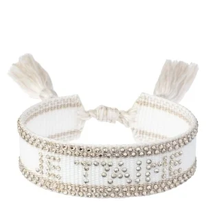 DARK Woven Friendship Bracelet With Crystals Je T'aime White With Sand v:2603093